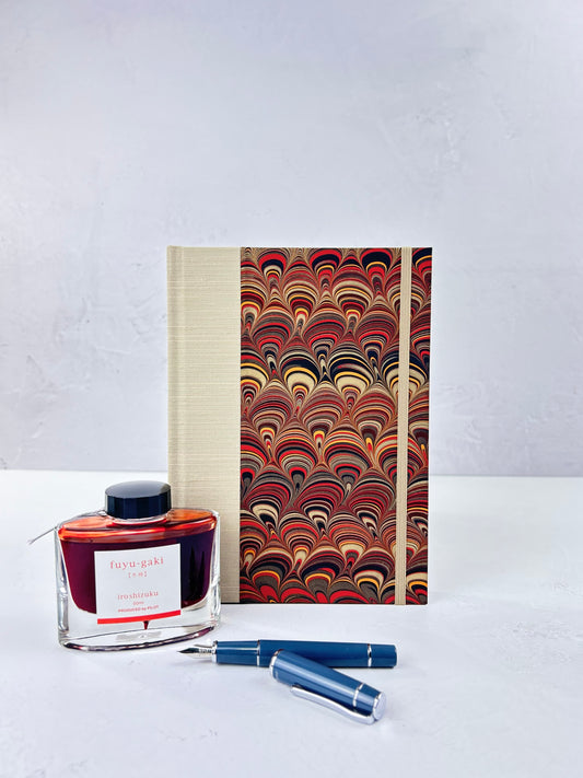 A5 Hardcover Notebook finished in Platinum Japanese book cloth and Italian hand-marbled Renato Crepaldi paper