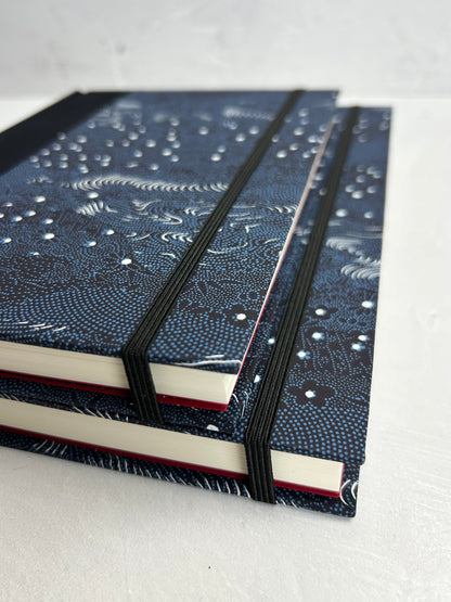 A5 160-page Hardcover Journal in finished Black Japanese book cloth and dark blue Chiyogami Paper