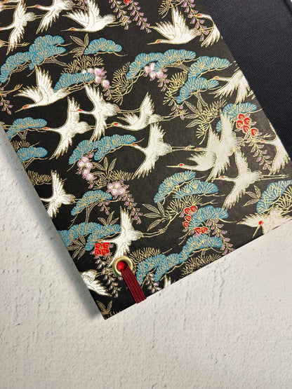 B5 Hardcover Notebook with White Cranes Chiyogami Japanese Paper