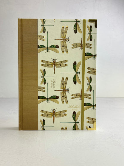 B5 192-page Hardcover Journal finished in Soft Gold Japanese book cloth and Dragonfly Florentine Italian Paper