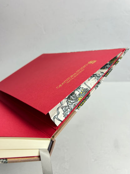 A5 160-page Hardcover Journal finished in Bronze Japanese book cloth and Dragon Chiyogami Paper
