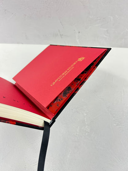 A5 160-page Hardcover Journal finished in Black Mohair Japanese book cloth and hand marbled paper by Daniel Gaál