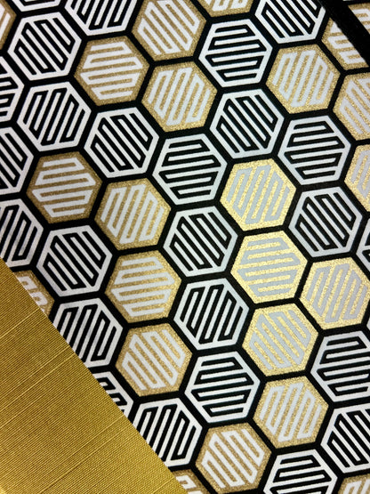 B5 Hardcover Notebook with Yellow and Black Honeycomb Chiyogami Japanese Paper