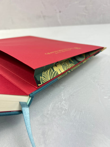 B5 Hardcover Notebook finished in Marine Blue Japanese book cloth and bold botanical Chiyogami Paper