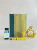 A5 160-page Hardcover Journal finished in Marine Blue Japanese book cloth and pinstripe Chiyogami Paper
