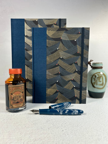 B5 Hardcover Notebook finished in Golden Peaks on Black Chiyogami Paper