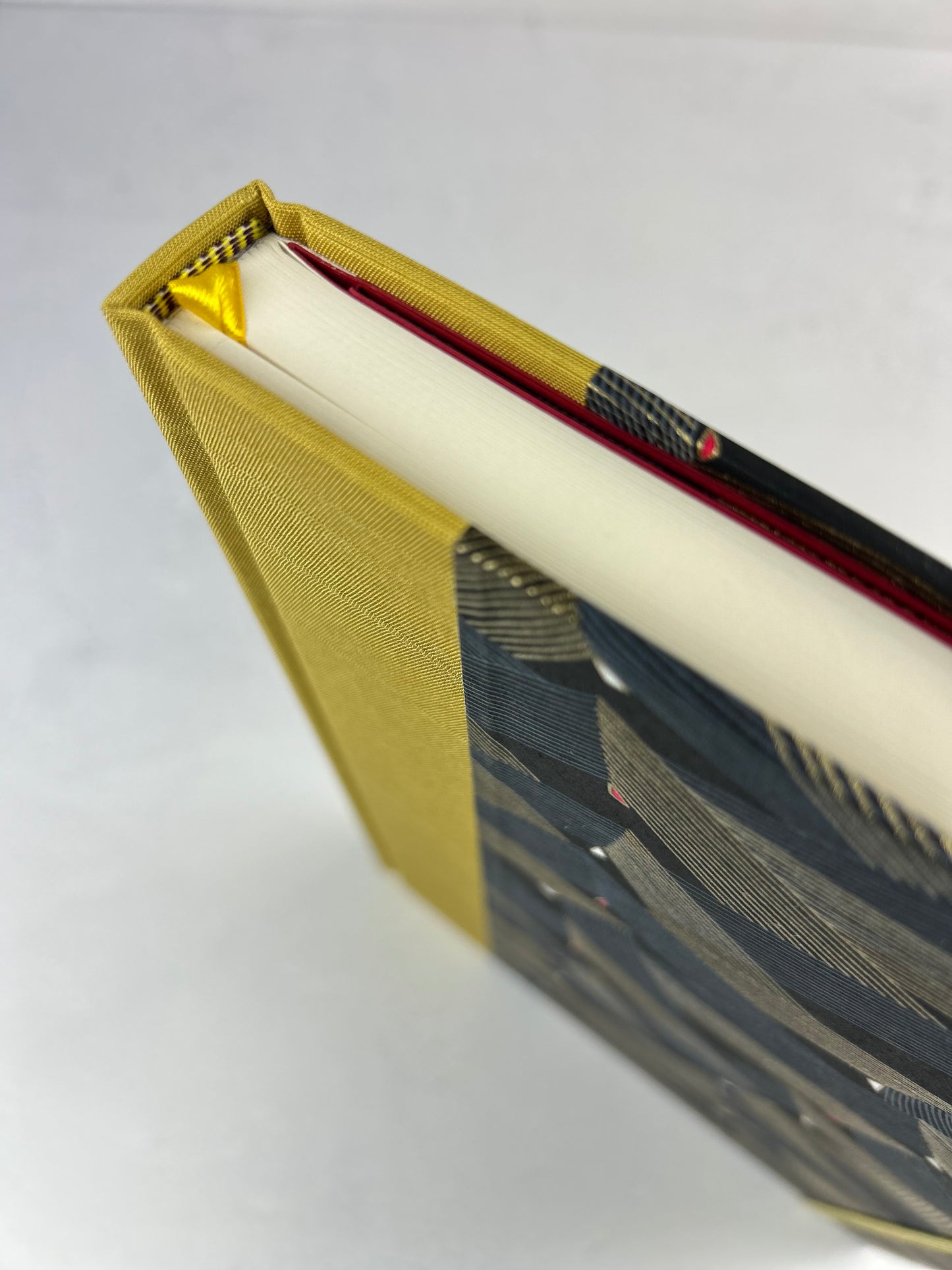 A5 160-page Hardcover Journal finished in Yellow Gold Japanese book cloth and Golden Peaks Chiyogami Decorative Paper