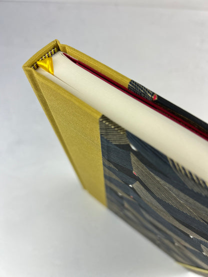 A5 160-page Hardcover Journal finished in Yellow Gold Japanese book cloth and Golden Peaks Chiyogami Decorative Paper