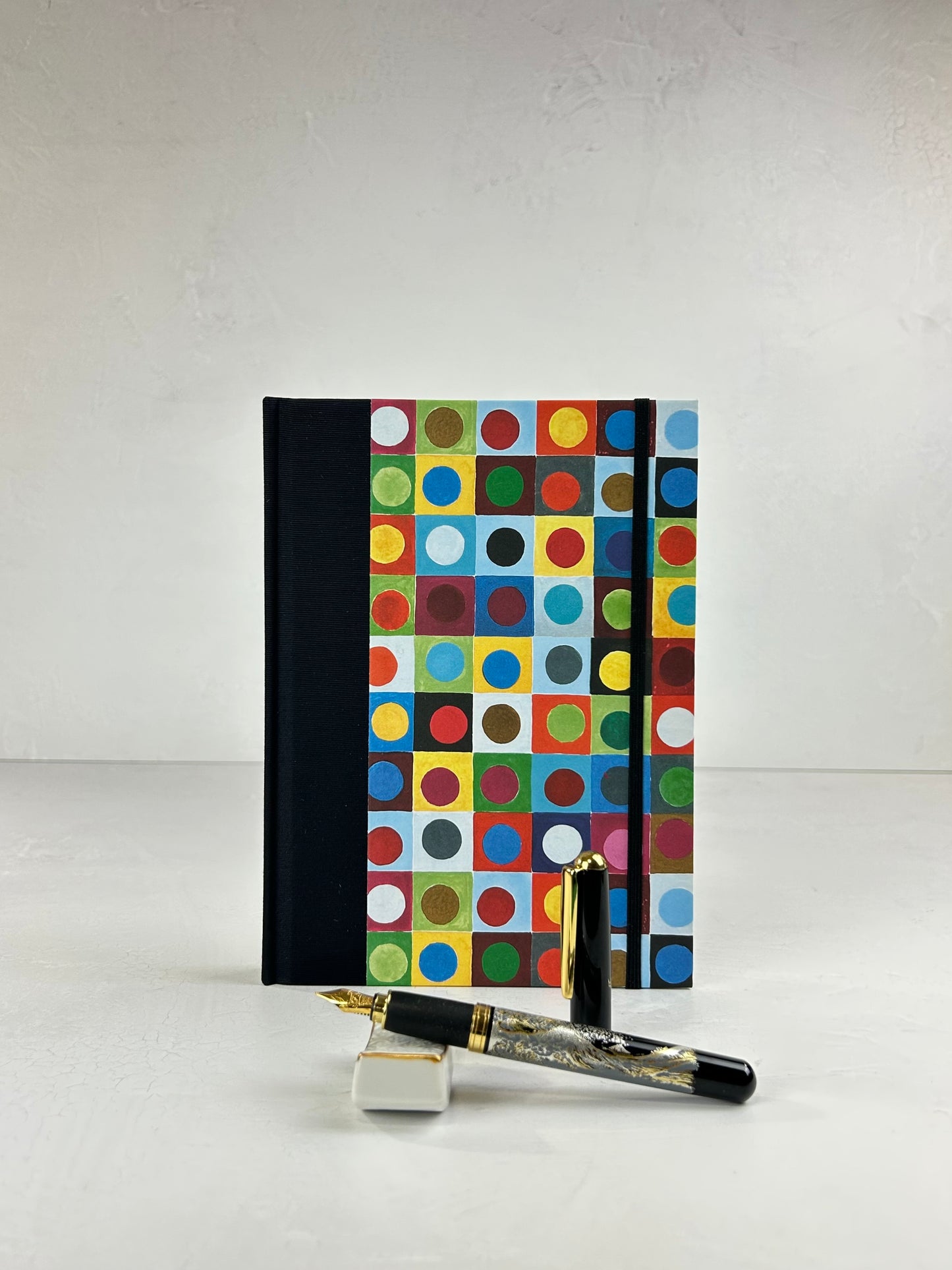 A5 160-page Hardcover Journal finished in black Japanese book cloth and Field of Flower Circles by Dee Hardwicke