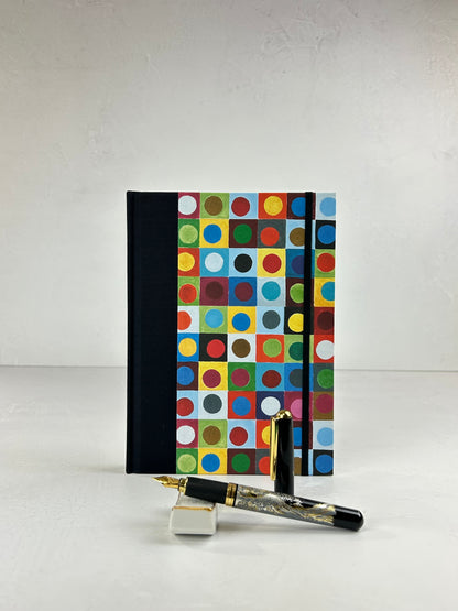 A5 160-page Hardcover Journal finished in black Japanese book cloth and Field of Flower Circles by Dee Hardwicke