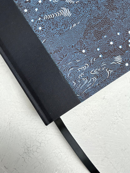 A5 160-page Hardcover Journal in finished Black Japanese book cloth and dark blue Chiyogami Paper