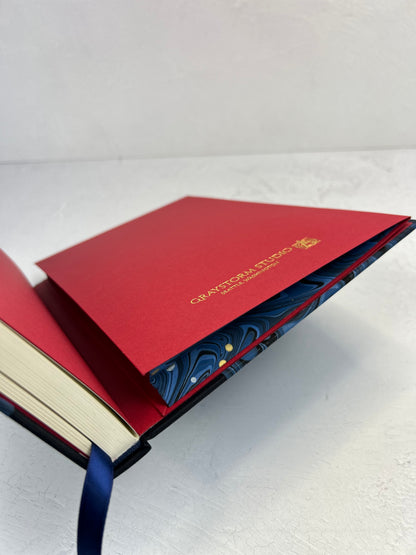 A5 160-page Hardcover Journal finished in Black Japanese book cloth and Renato Crepaldi hand marbled decorative paper
