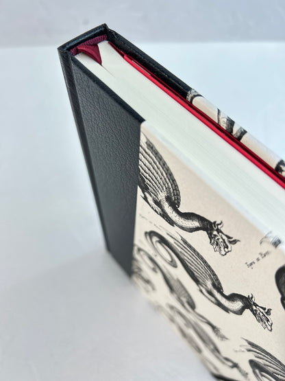 A5 160-page Hardcover Journal finished in Black Vaux Leather and Italian Letterpress dragon design