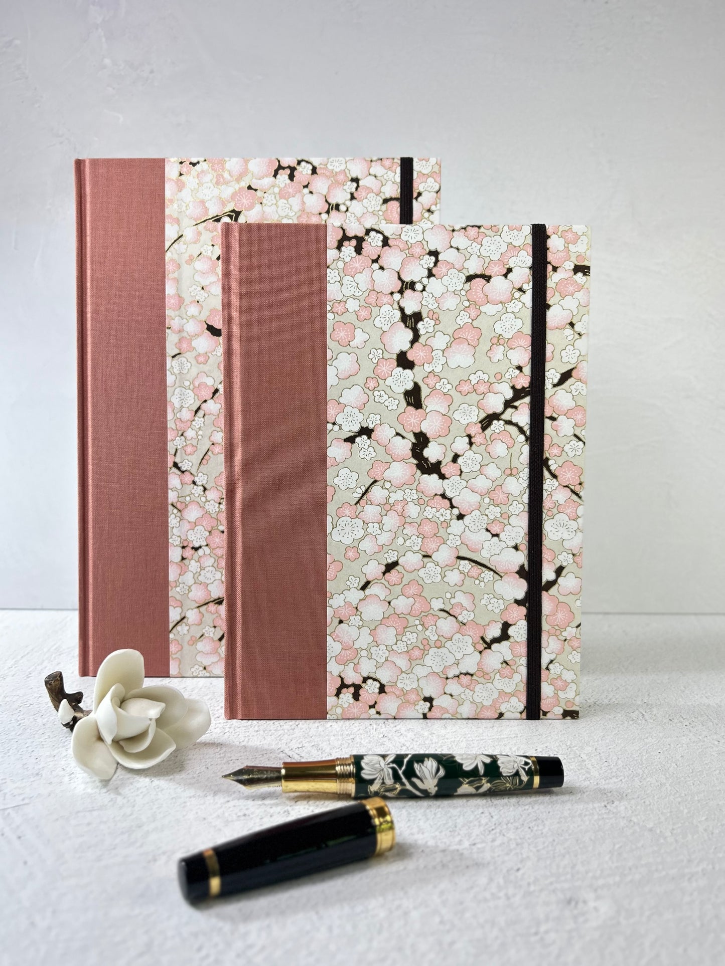 B5 192-page Hardcover Notebook finished Pink and White Cherry Blossoms Chiyogami Japanese Paper