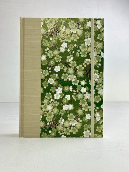 B5 192-page Hardcover Journal finished in Platinum Japanese book cloth and Cherry Blossom Chiyogami Paper