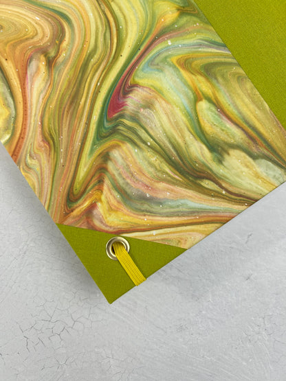 B5 192-page Hardcover Journal finished in Lemon Grass Verona book cloth and yellow/green French Marble Paper