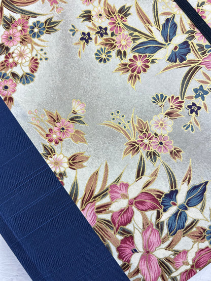B5 192-page Hardcover Journal finished in Cadet Blue Japanese book cloth and Vintage Orchid Chiyogami Paper