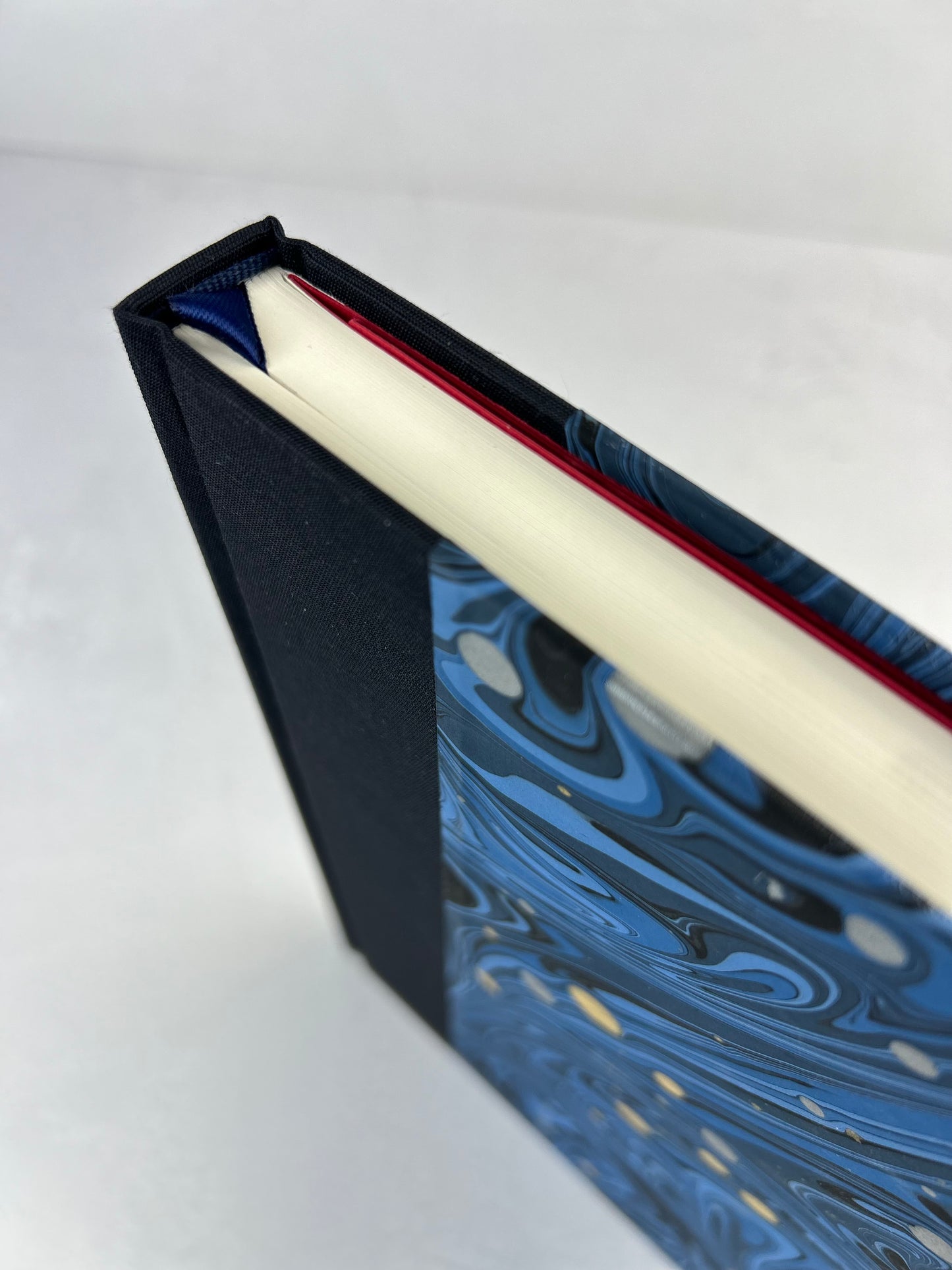 A5 160-page Hardcover Journal finished in Black Japanese book cloth and Renato Crepaldi hand marbled decorative paper