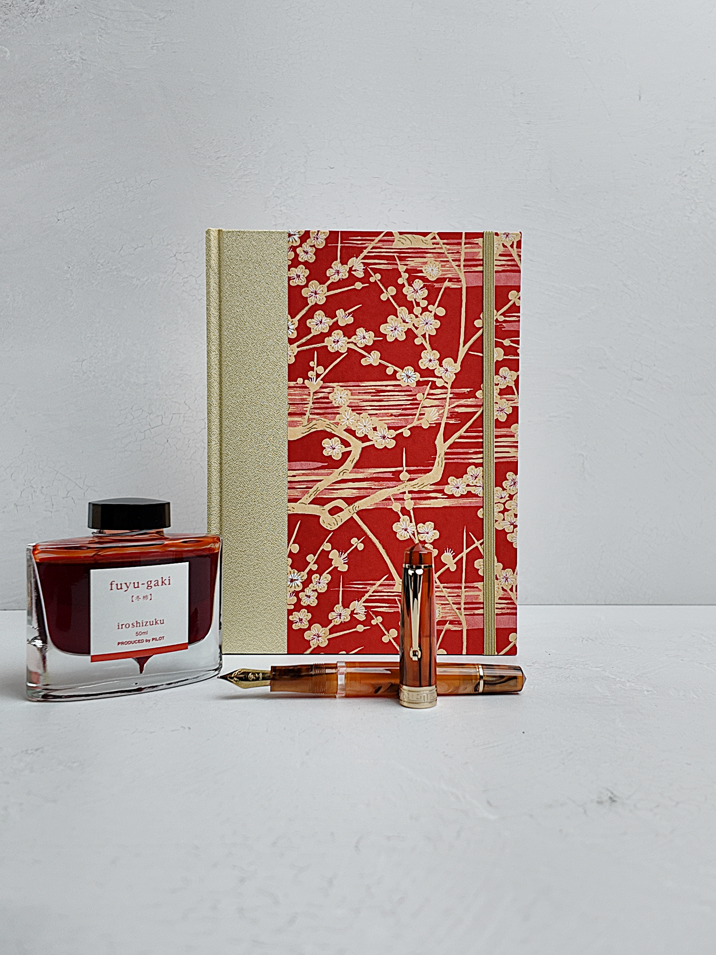 A5 160-page Hardcover Journal finished in Butter-Yellow Japanese Bookcloth and Red/Orange Chiyogami Paper
