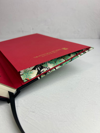 B5 192-page Hardcover Journal finished in black Japanese book cloth with green and silver botanical Chiyogami Paper