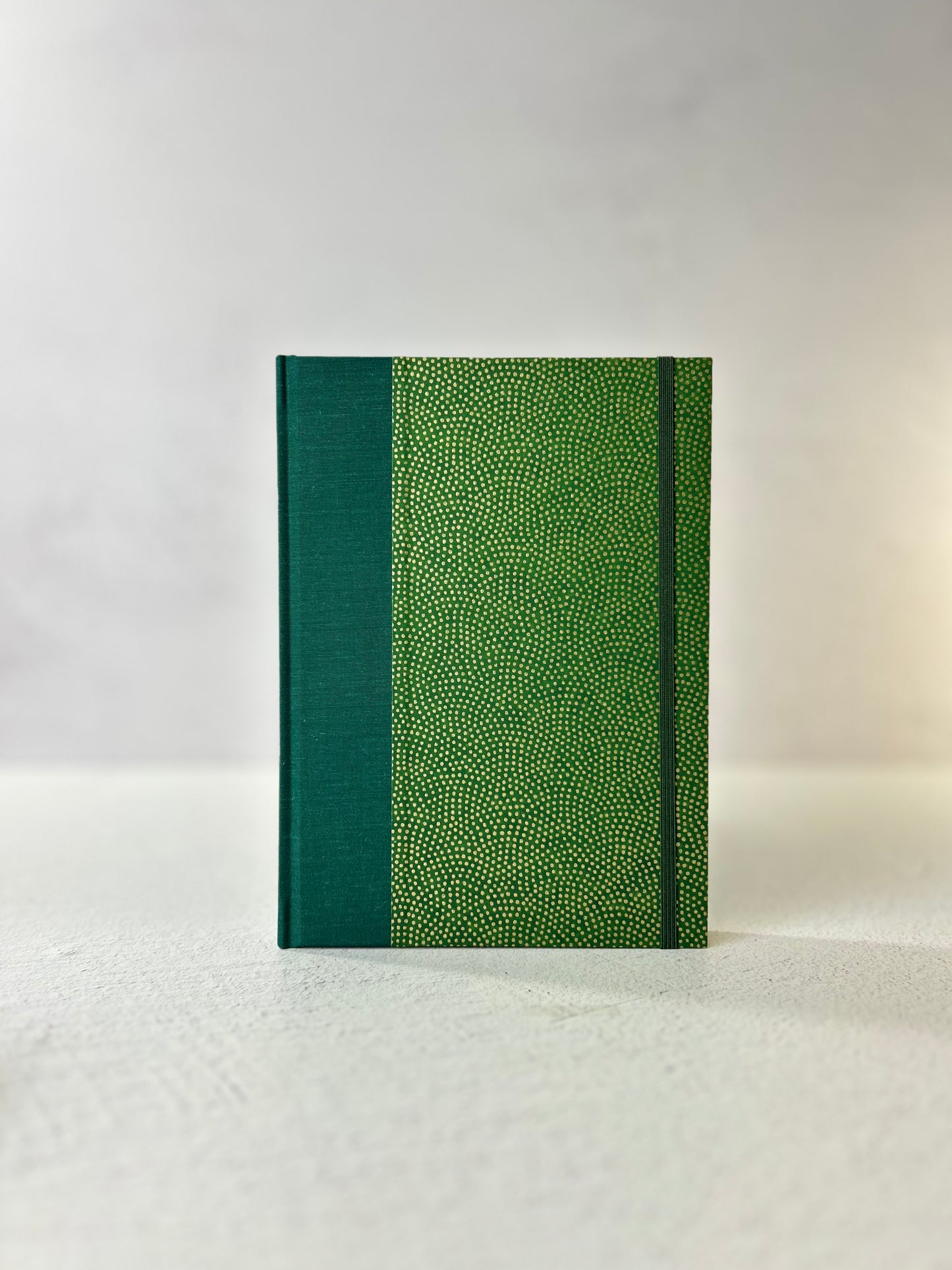 (PRE-ORDER OCTOBER DELIVERY) A5 Hardcover Notebook with Golden Polka Dots on Green Chiyogami Paper