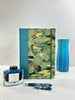 B5 Hardcover Notebook finished in Marine Blue Japanese book cloth and bold botanical Chiyogami Paper