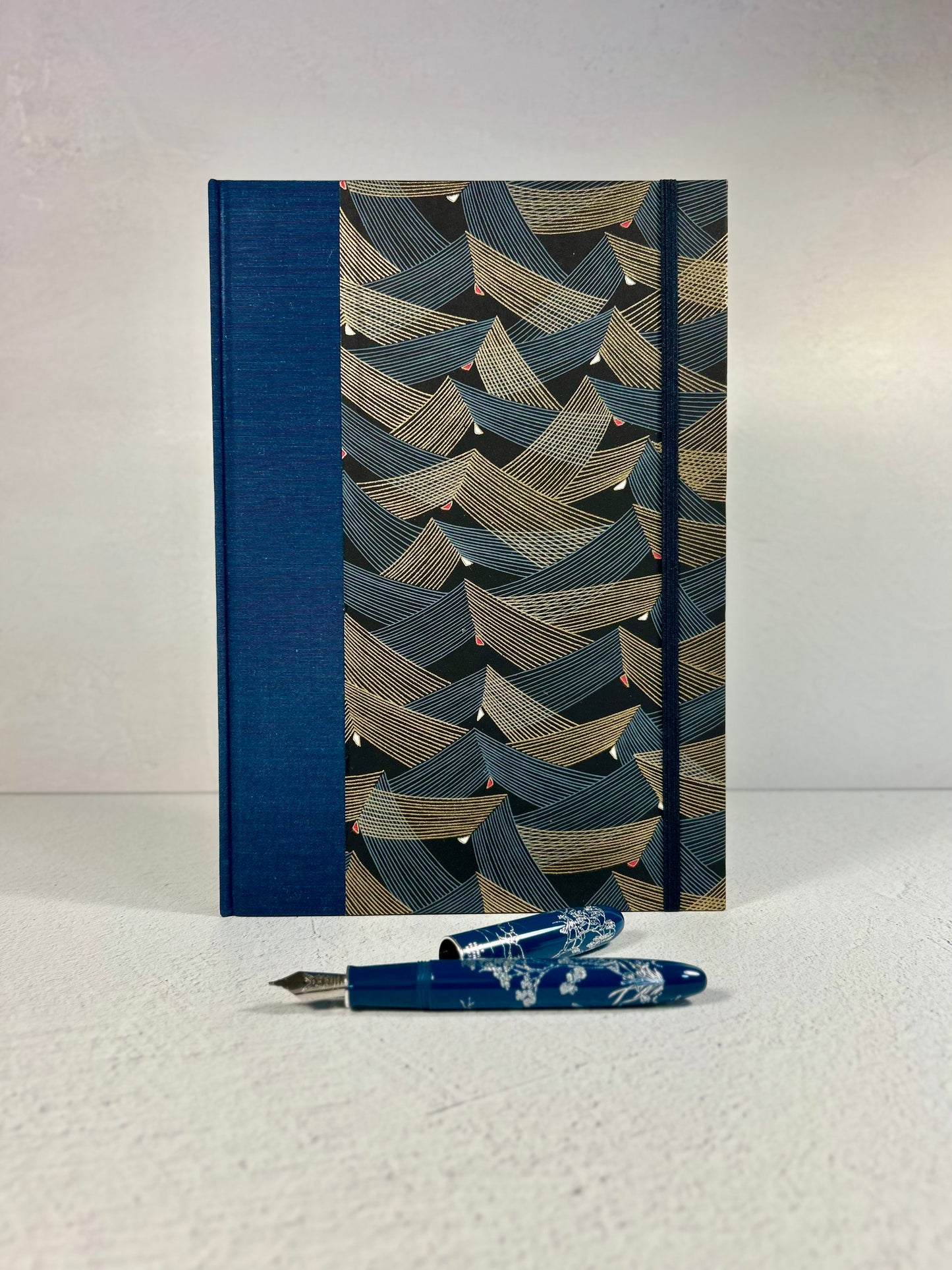B5 Hardcover Notebook finished in Golden Peaks on Black Chiyogami Paper