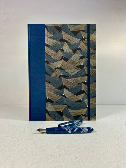 B5 Hardcover Notebook finished in Golden Peaks on Black Chiyogami Paper