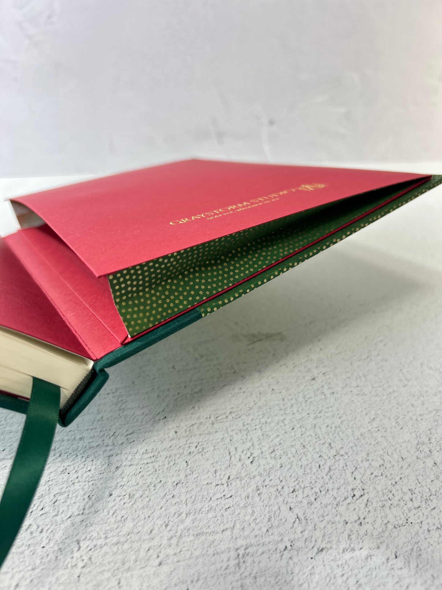 (PRE-ORDER OCTOBER DELIVERY) A5 Hardcover Notebook with Golden Polka Dots on Green Chiyogami Paper