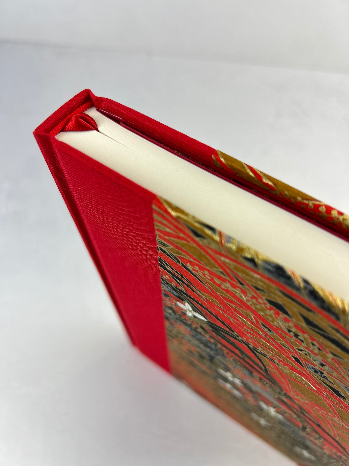 A5 160-page Hardcover Journal finished in Red Italian Verona book cloth and Vintage Floral Chiyogami Paper