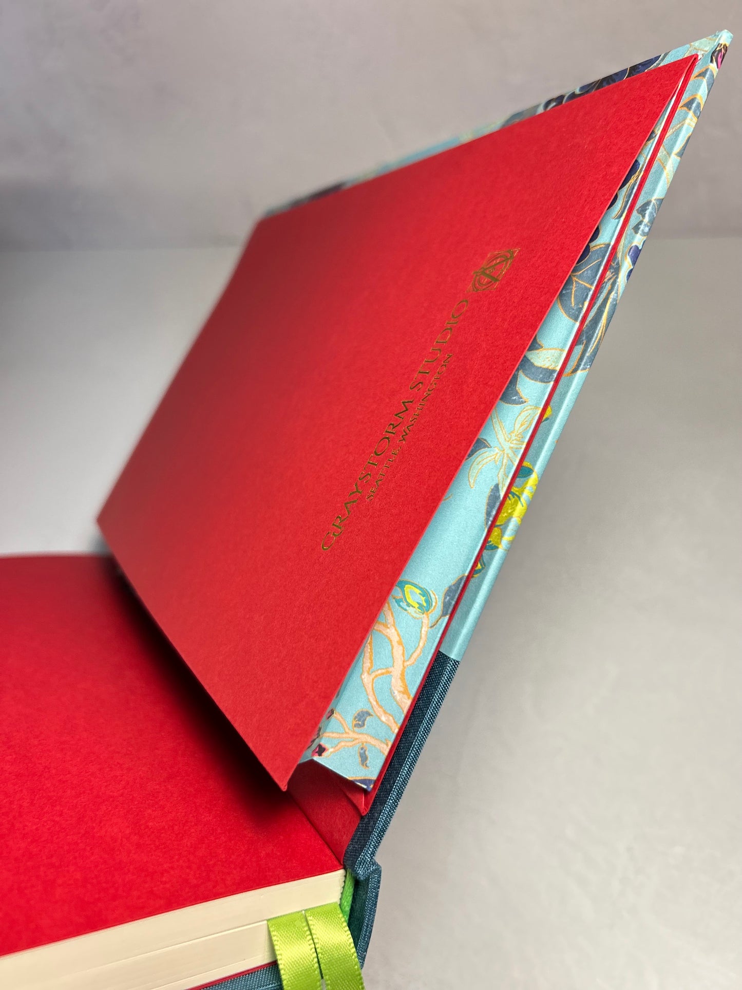 B5 Hardcover Notebook finished in Marine Blue Japanese book cloth and Matthew Williamson Magnolia print