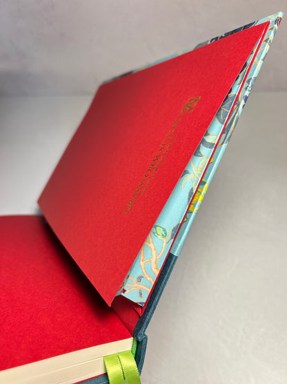 B5 Hardcover Notebook finished in Marine Blue Japanese book cloth and Matthew Williamson Magnolia print