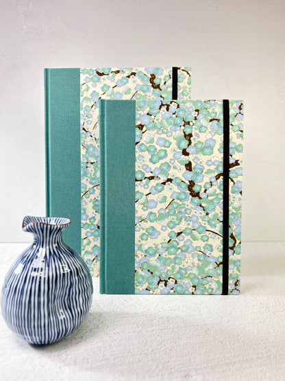 A5 160-page Hardcover Notebook finished Blue Cherry Blossoms Chiyogami Japanese Paper