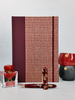 B5 192-page Hardcover Journal finished in Maroon Japanese Book Cloth and Gold Dots in Maroon Chiyogami Paper