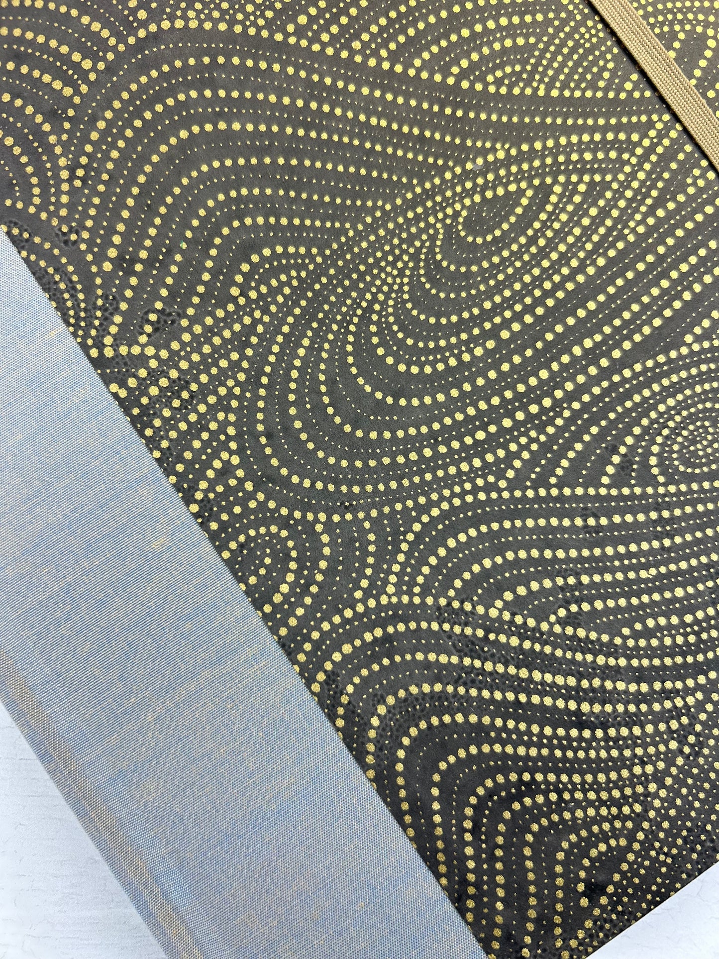 A5 160-page Hardcover Journal finished in Blue Gold Japanese book cloth and Gold on Bronze Chiyogami Decorative Paper
