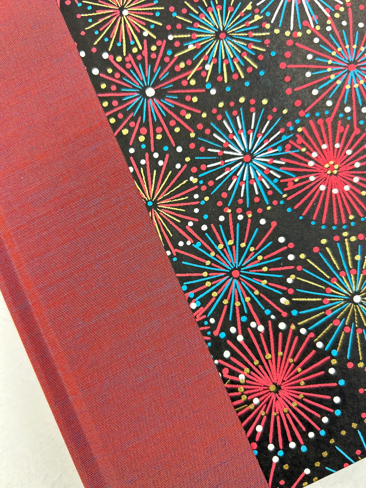 (JANUARY 2026 DELIVERY) B5 Hardcover Notebook finished in Rust Blue Japanese book cloth and Chiyogami Fireworks on Black