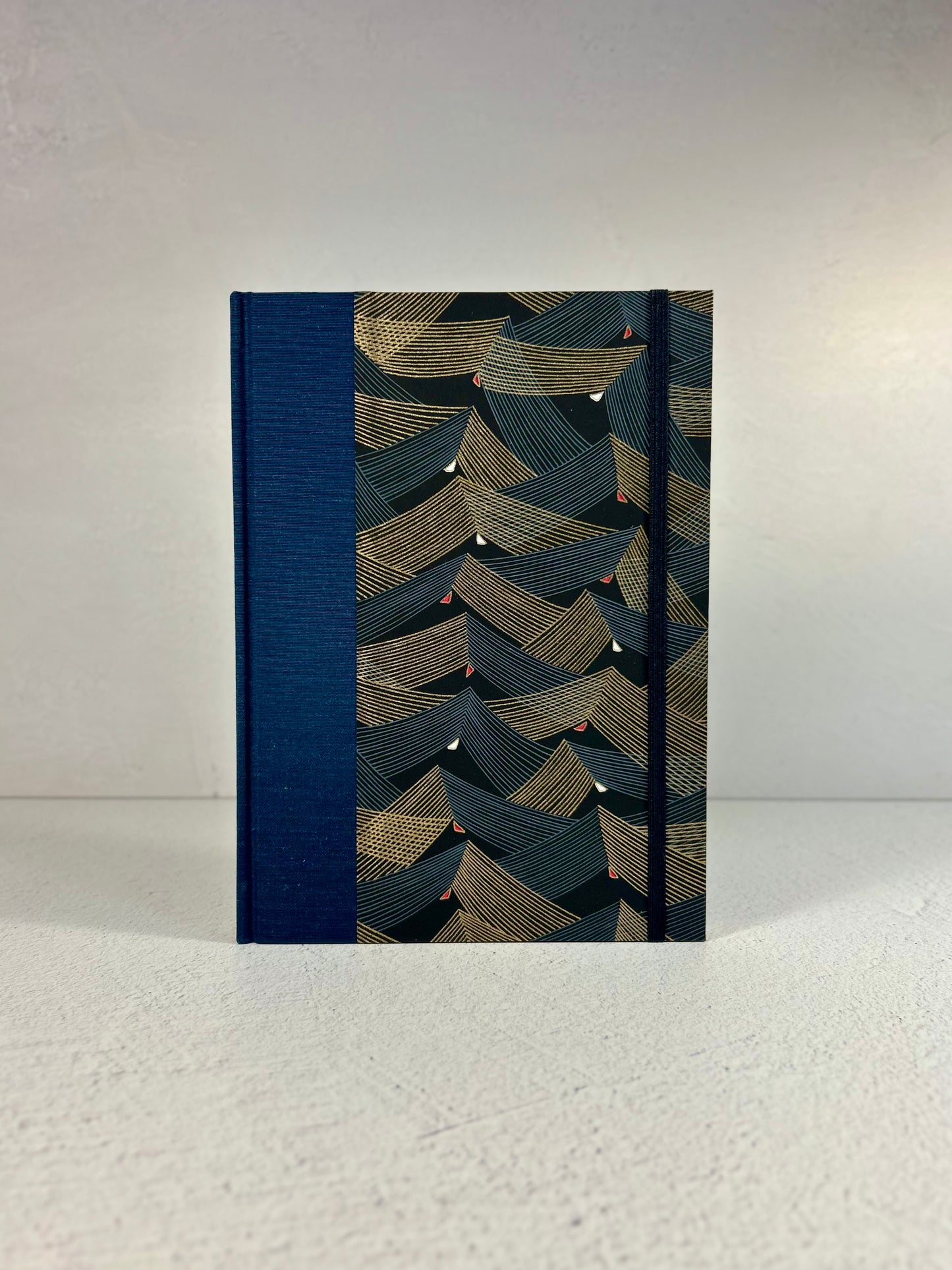 (PRE-ORDER October Delivery) A5 Hardcover Notebook finished in Golden Peaks on Black Chiyogami Paper