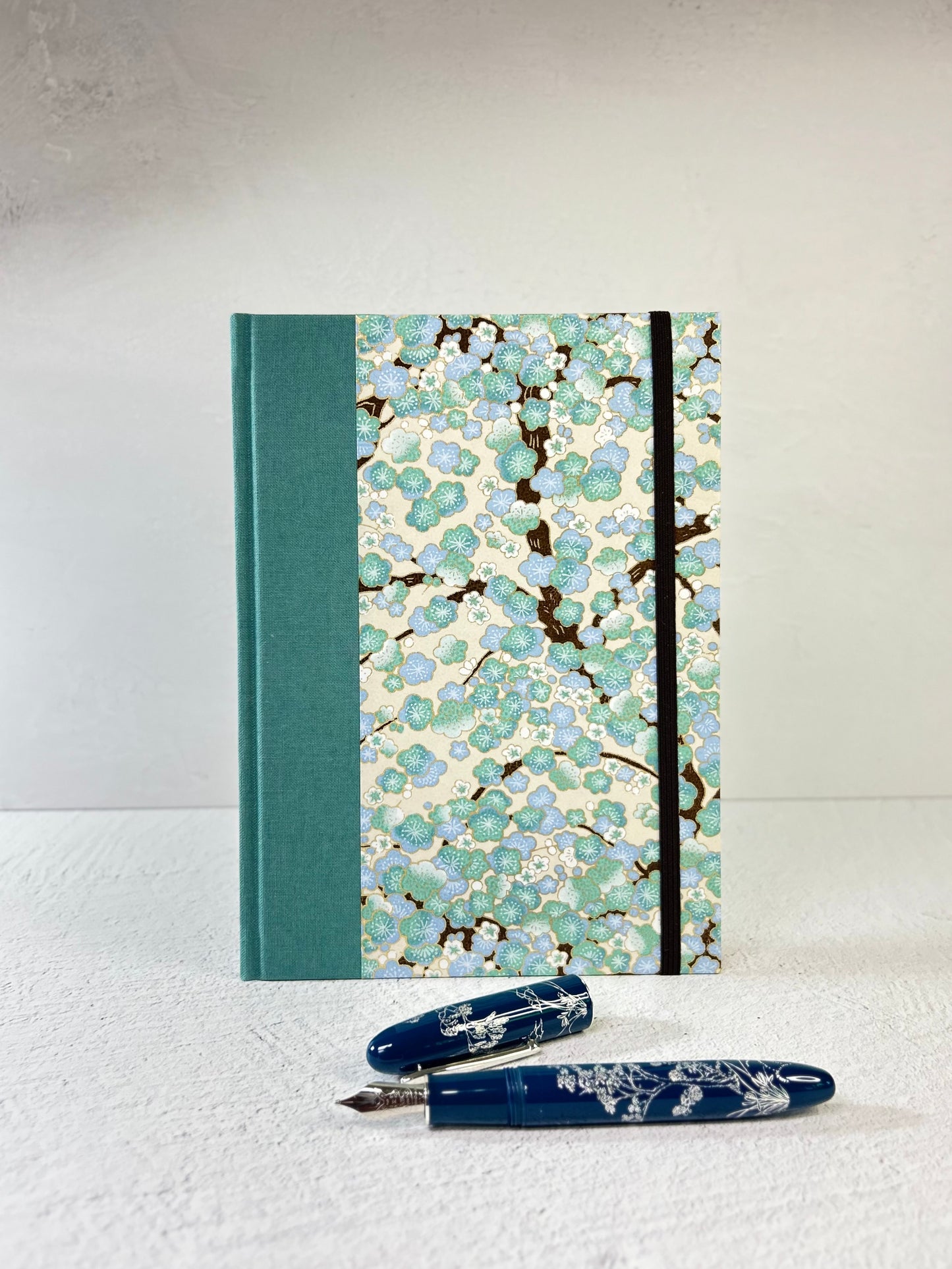 A5 160-page Hardcover Notebook finished Blue Cherry Blossoms Chiyogami Japanese Paper