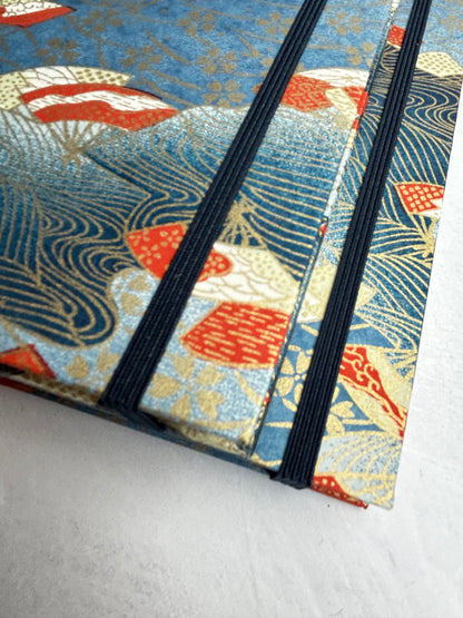 WABI-SABI B5 192-page Hardcover Journal finished in Steel Blue Japanese book cloth and vintage Chiyogami Paper