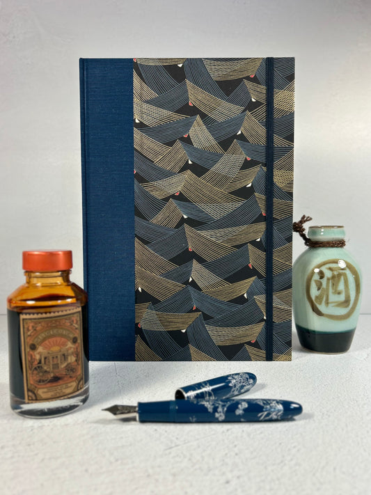 B5 Hardcover Notebook finished in Golden Peaks on Black Chiyogami Paper