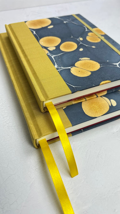 A5 160-page Hardcover Journal finished in Yellow Gold and Indian Hand-Marble