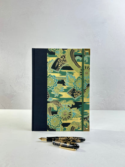 (JANUARY 2026 DELIVERY) B5 Hardcover Notebook finished in Black Japanese book cloth and bold botanical Chiyogami Paper