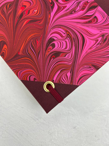 B5 192-page Hardcover Journal finished in Maroon Japanese book cloth and red/pink hand marbled paper by Daniel Gaál