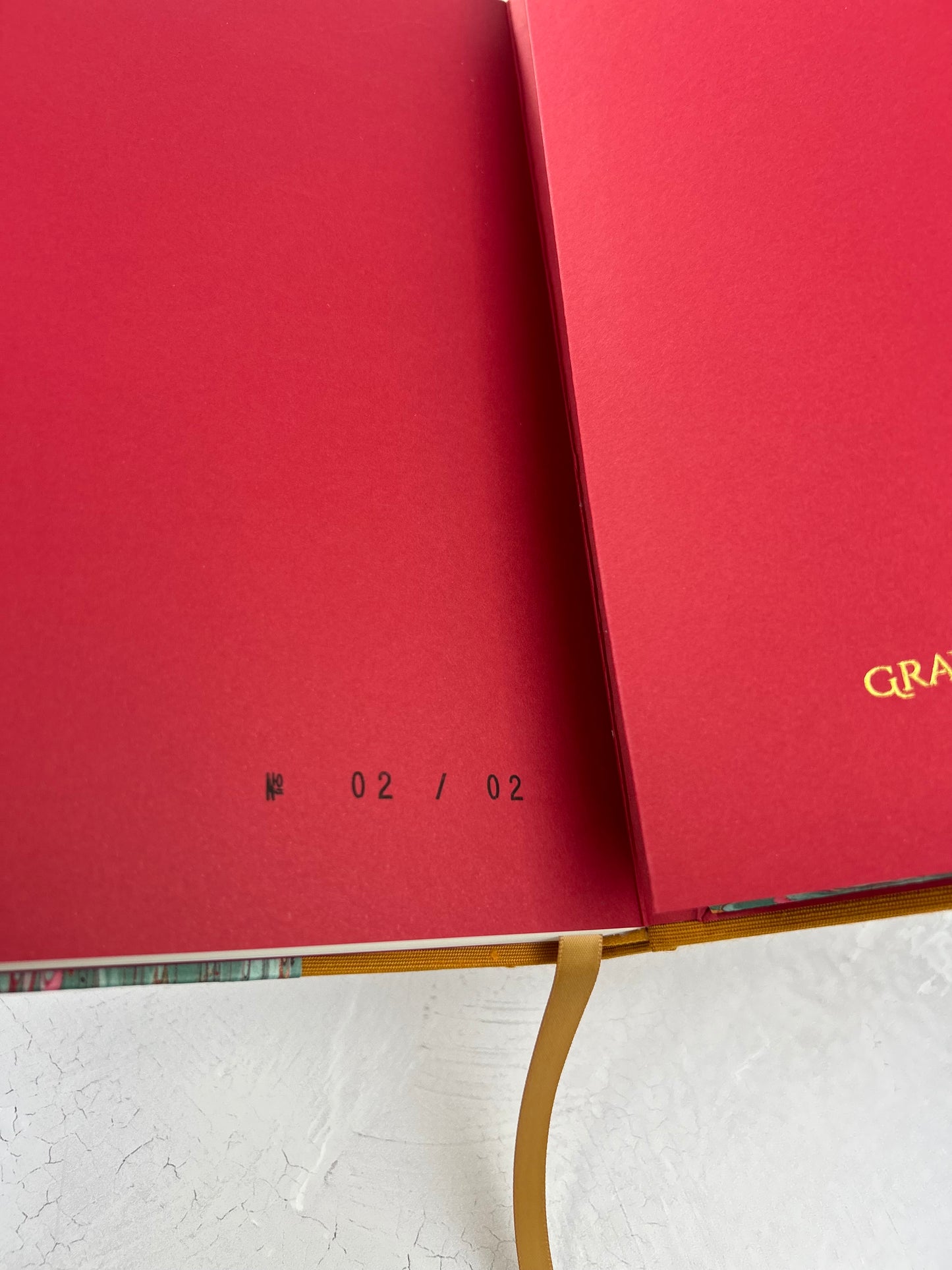 B5 192-page Hardcover Journal finished in Ochre Japanese book cloth and green French Marble Paper