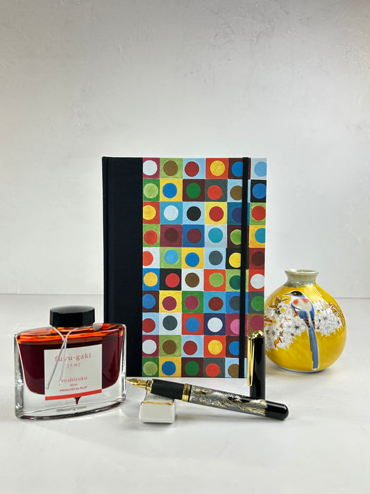 NEW A5 160-page Hardcover Journal finished in black Japanese book cloth and Field of Flower Circles by Dee Hardwicke