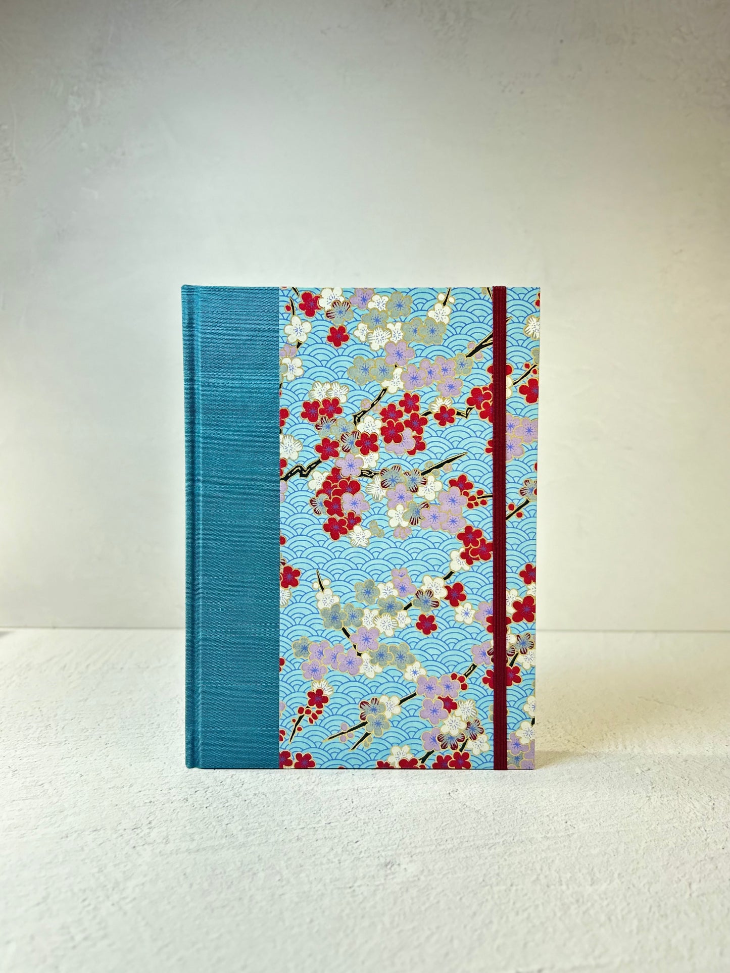 A5 160-page Hardcover Notebook finished in Red and White Cherry Blossom Chiyogami Paper