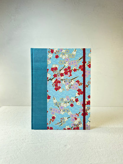 A5 160-page Hardcover Notebook finished in Red and White Cherry Blossom Chiyogami Paper