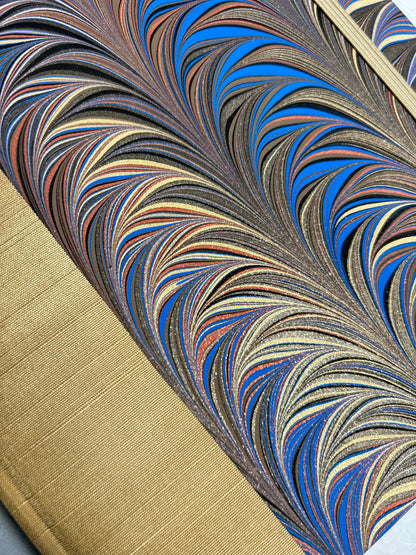B5 Hardcover Notebook finished in Renato Crepaldi Blue and Brown Fern Marble Paper