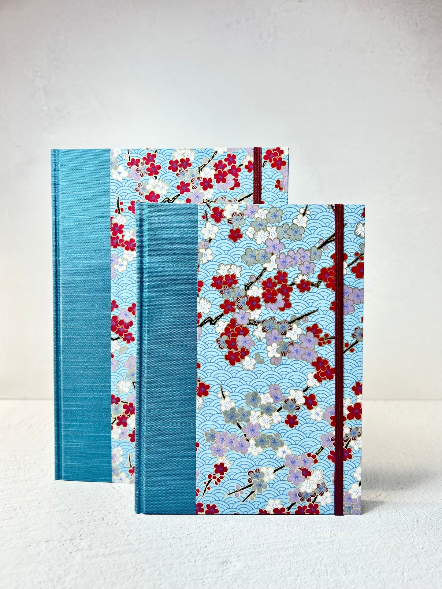 A5 160-page Hardcover Notebook finished in Red and White Cherry Blossom Chiyogami Paper