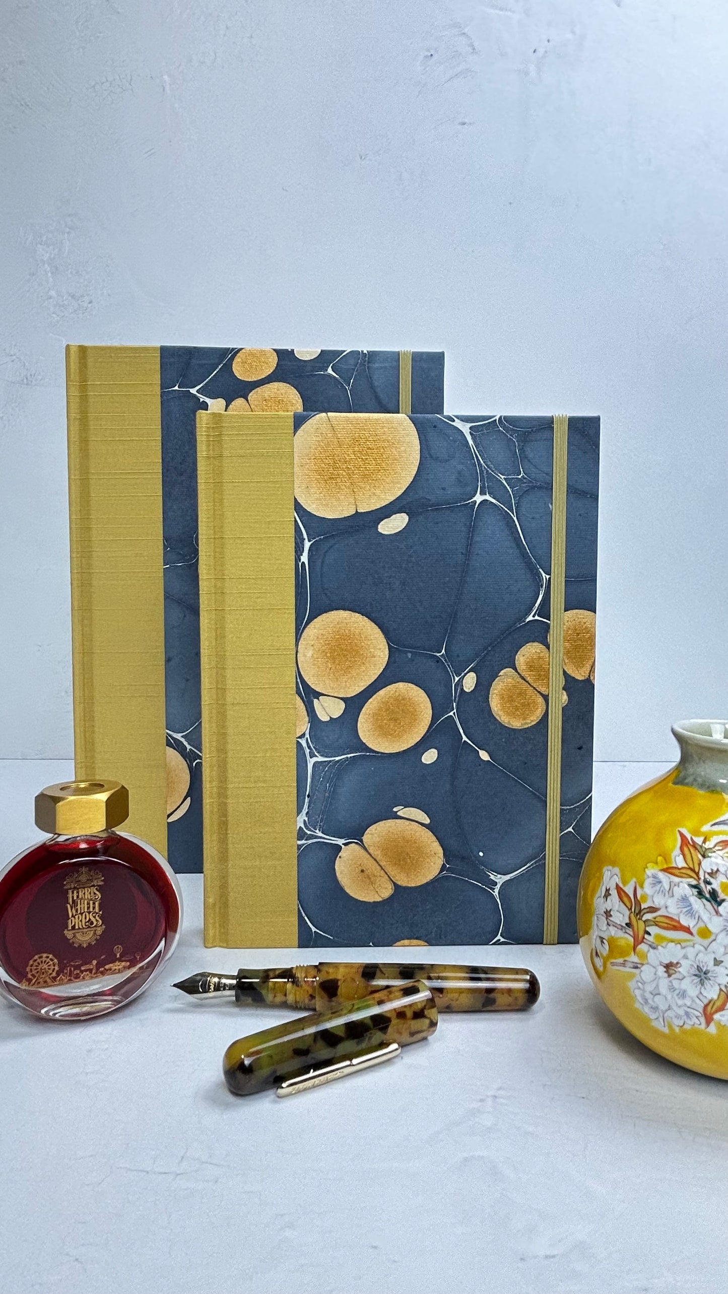 A5 160-page Hardcover Journal finished in Yellow Gold and Indian Hand-Marble